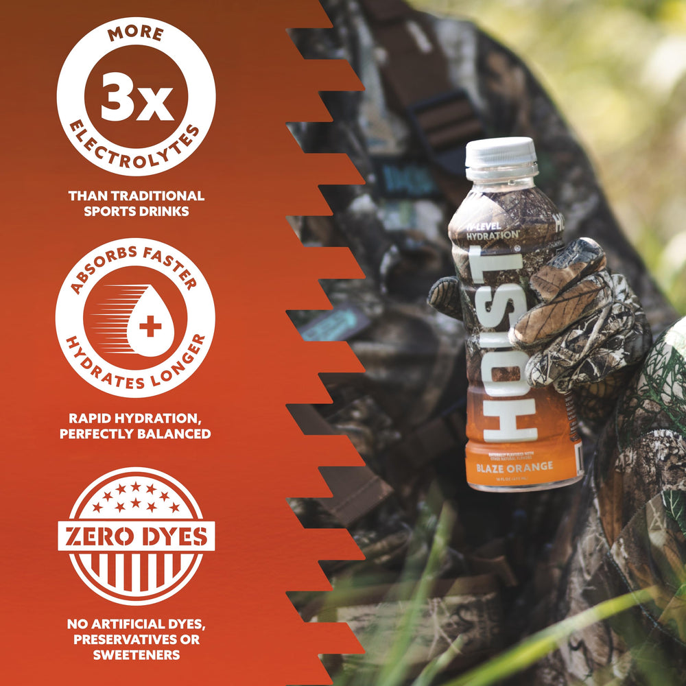 HOIST isotonic hydration drink in a glass shows quick absorption after activity.