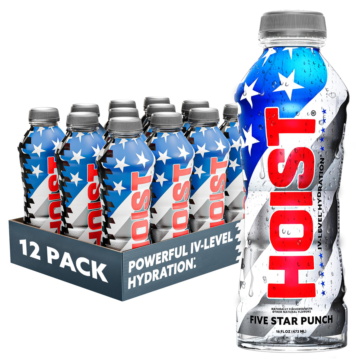 HOIST Premium Military Hydration bottle showing electrolyte-rich drink for rapid hydration.