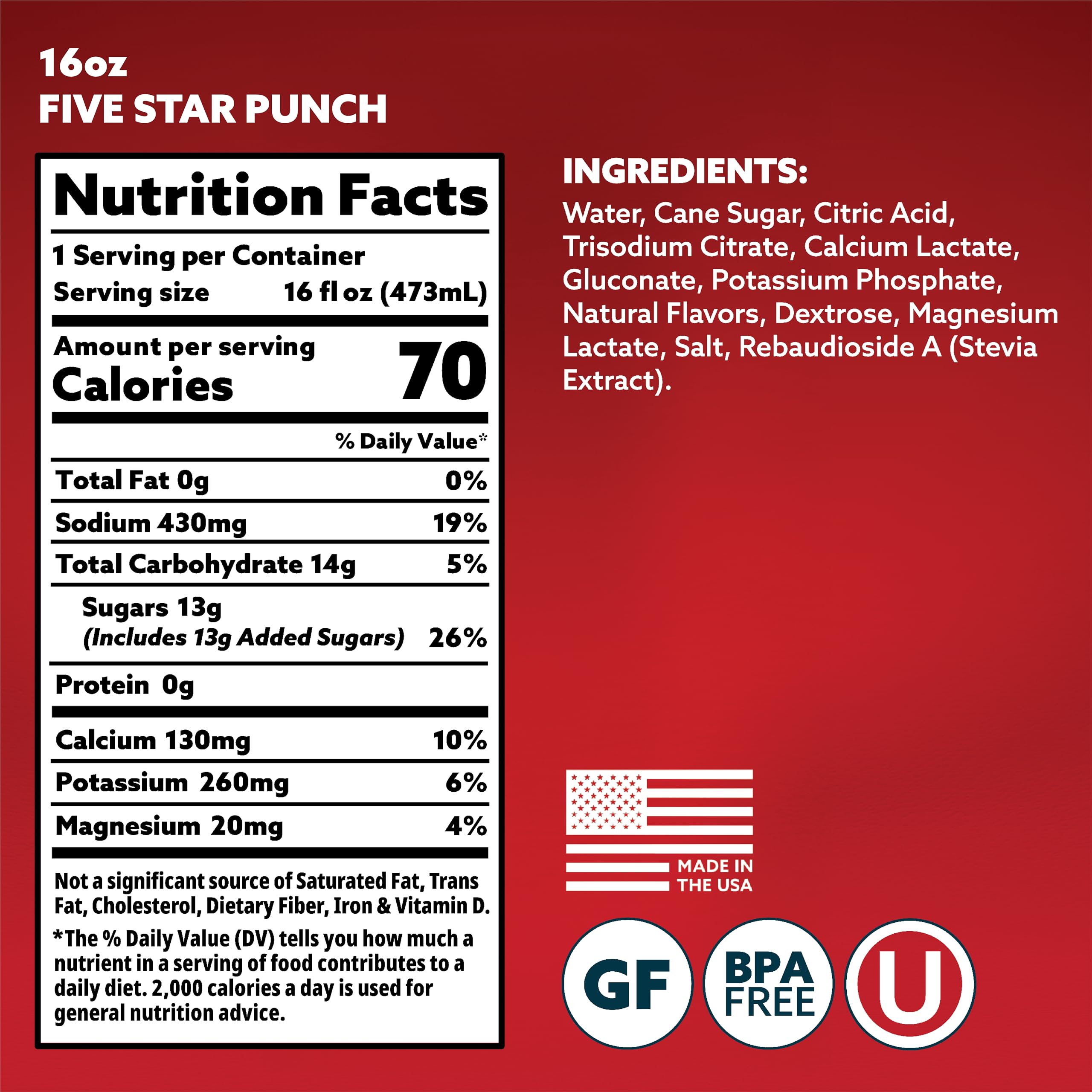 HOIST fruit punch bottle label highlighting a dye-free and clean hydration option.