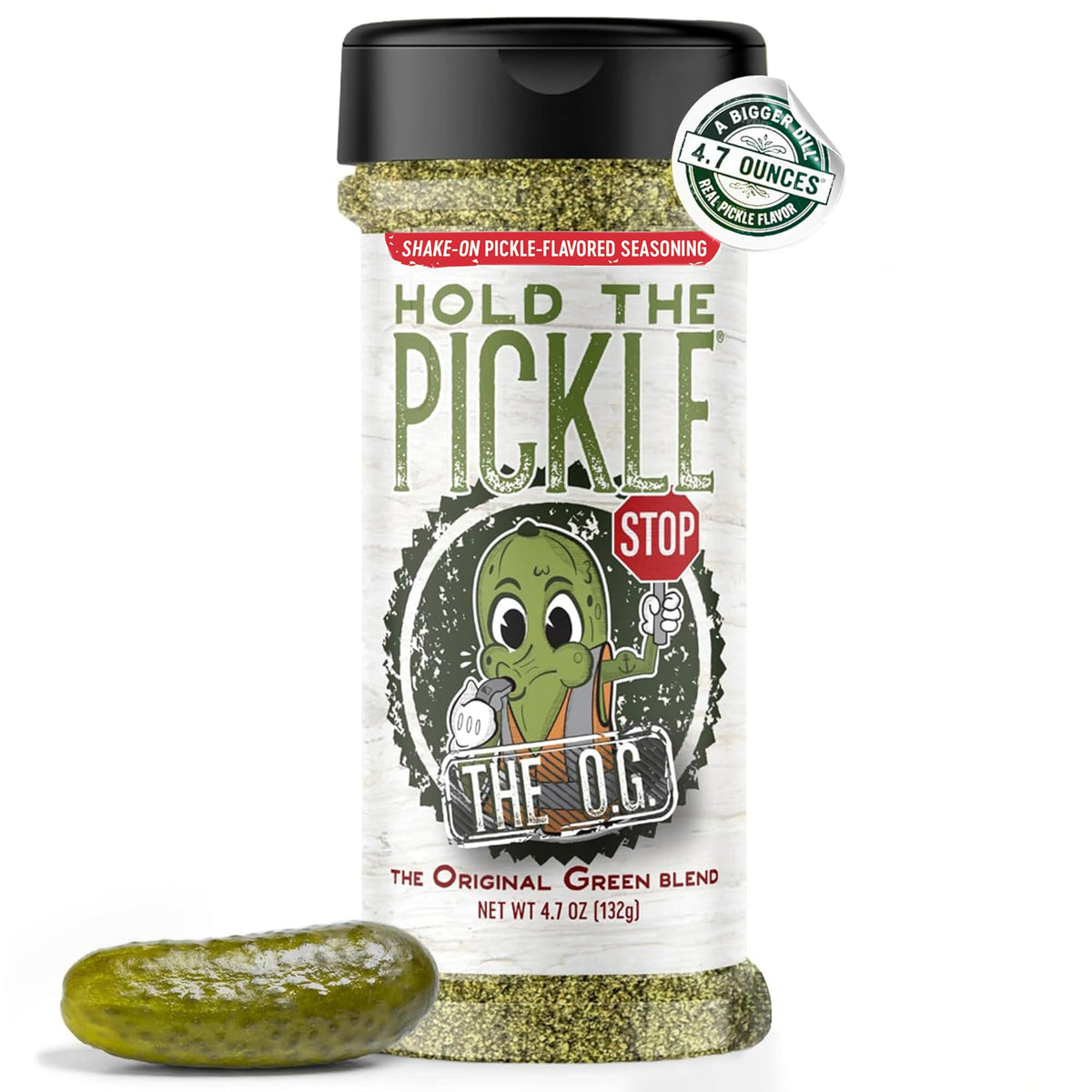 Hold The Pickle O.G. Dill Seasoning shaker front view for easy flavor boosting.