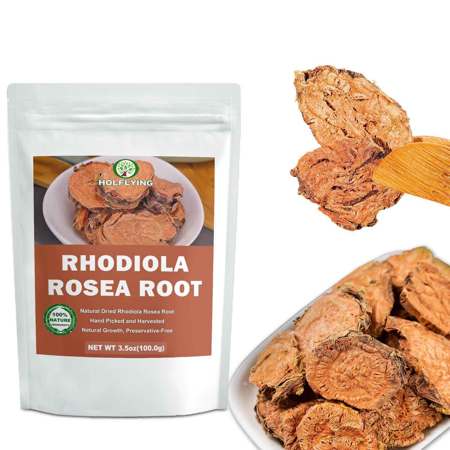 HOLFLYING Rhodiola root in resealable bag preserves freshness between brews.