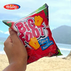 Closeup of Holiday Big Foot spicy cheese puffs reveals airy texture.