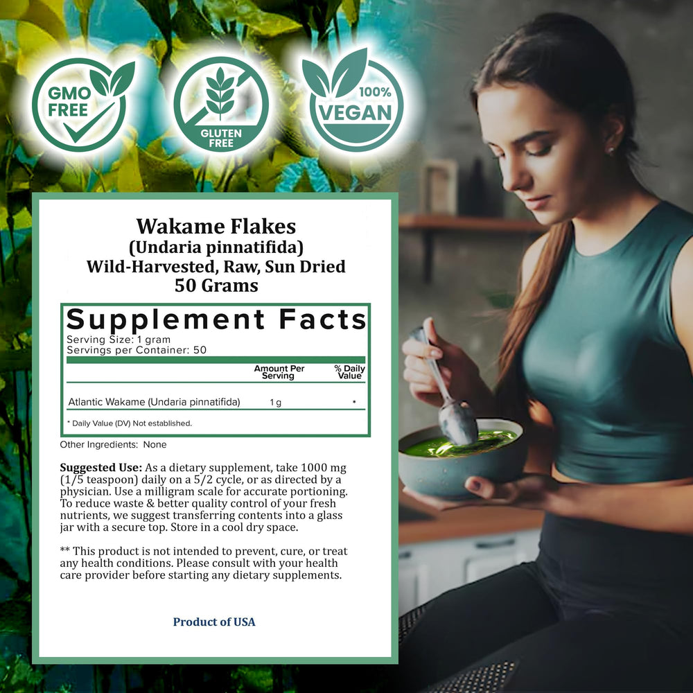Holistic Bin Wakame seaweed bulk resealable bag emphasizes convenient storage and long-lasting freshness.