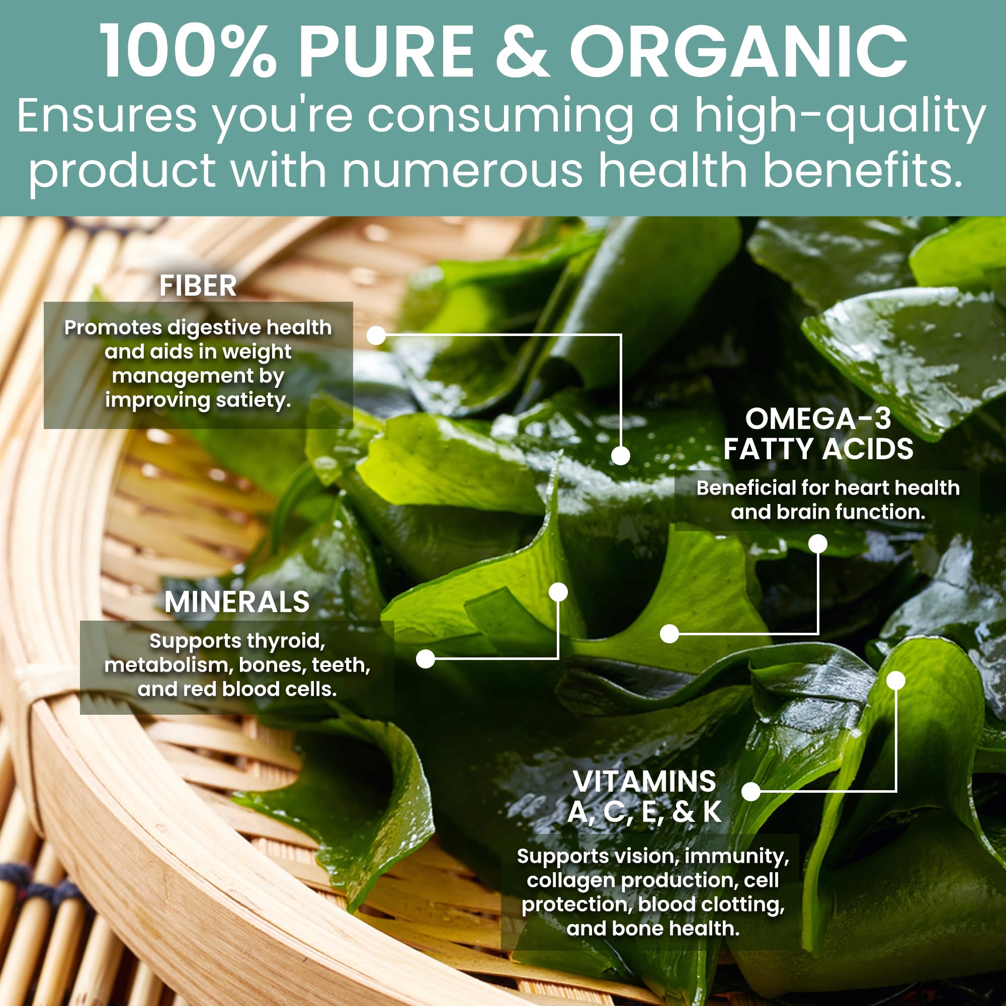 Holistic Bin Wakame seaweed flakes in miso soup bowl illustrate easy, savory umami addition.