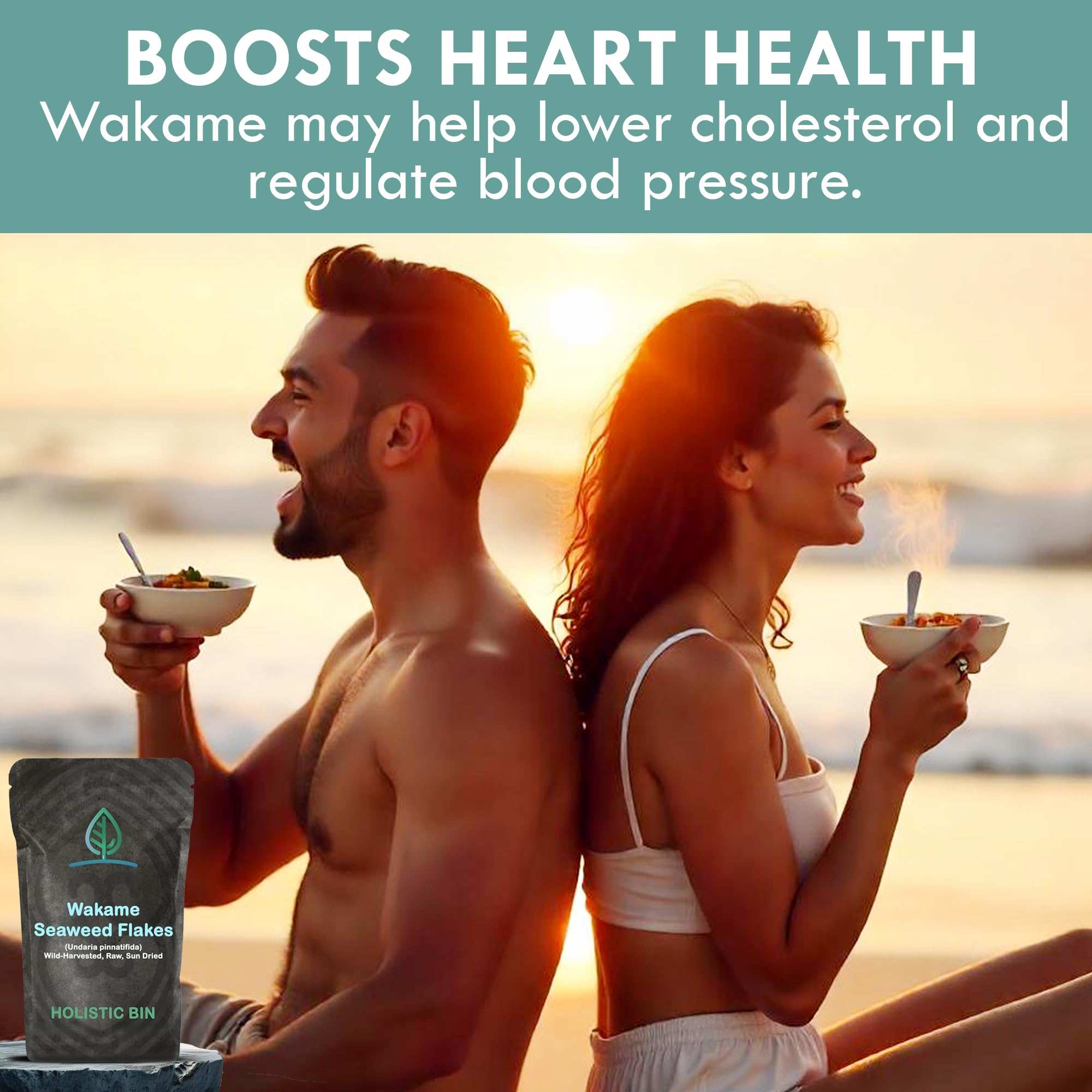 Holistic Bin Wakame seaweed adds color and minerals to rice bowls for a plant-based boost.