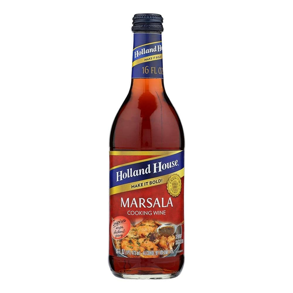 Holland House Cook Wine Marsala bottle with rich golden color and mild aroma for marinades and sautéing.
