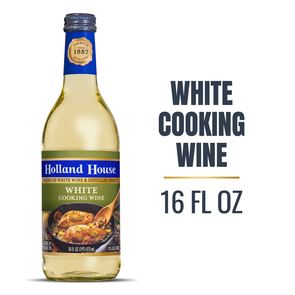 Holland House Cook Wine White label signals quality for quick, dependable kitchen staples.