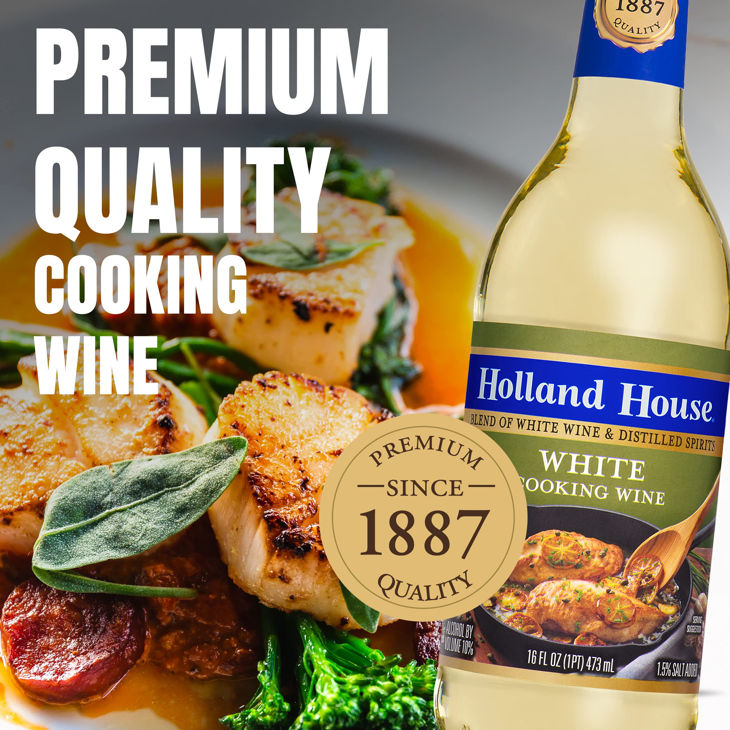 Holland House Cook Wine White marinade use enhances flavors in poultry and seafood.