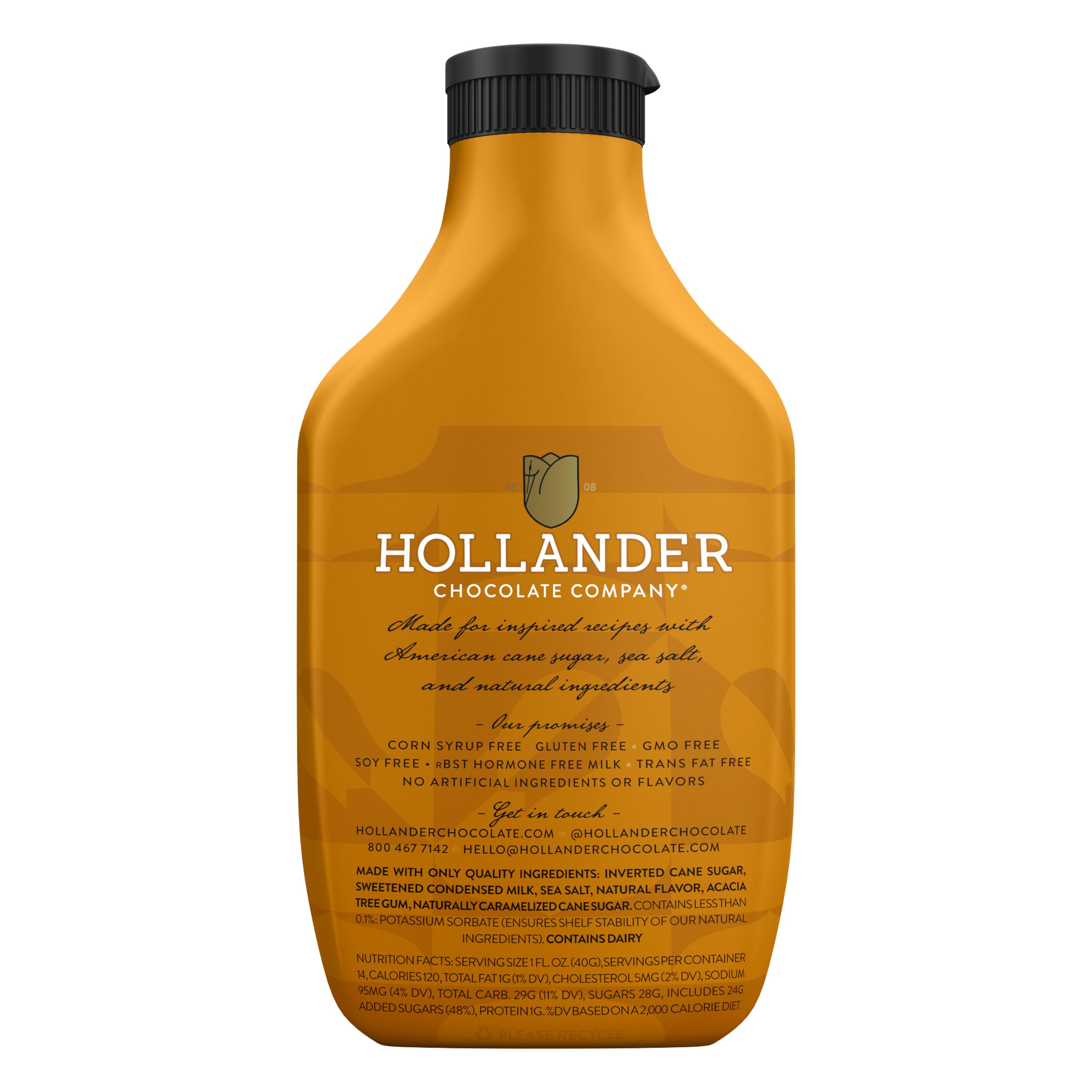 Pour of Hollander Caramel Café Sauce for smooth caramel topping