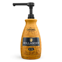 Hollander Chocolate Classic Caramel Sauce bottle pour enhances lattes and desserts