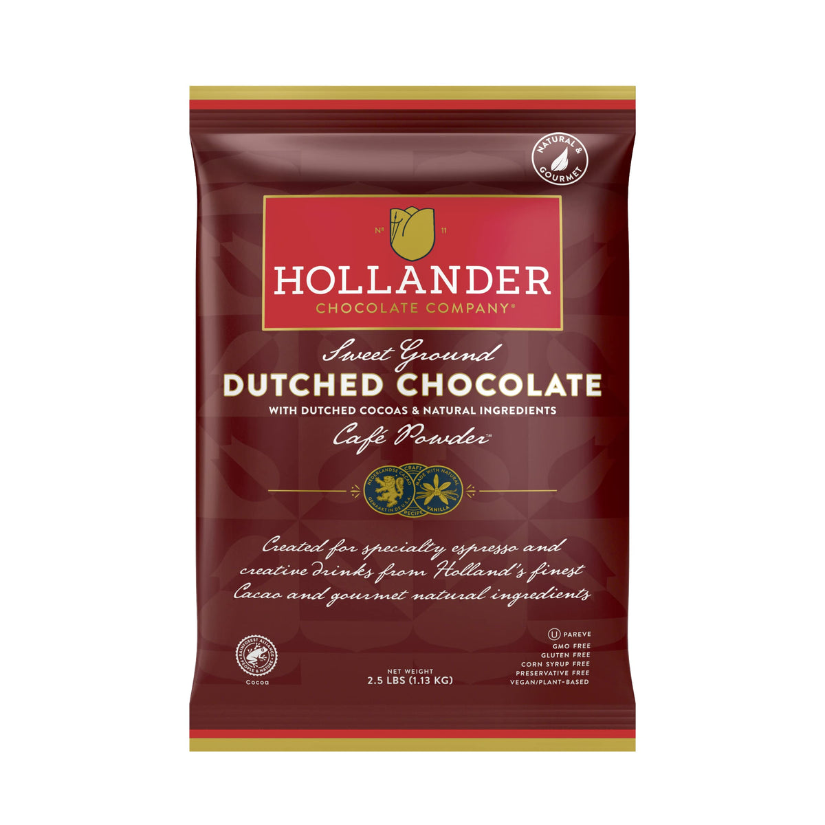 Hollander Chocolate sweet ground dutched powder bag for gourmet beverages and baking