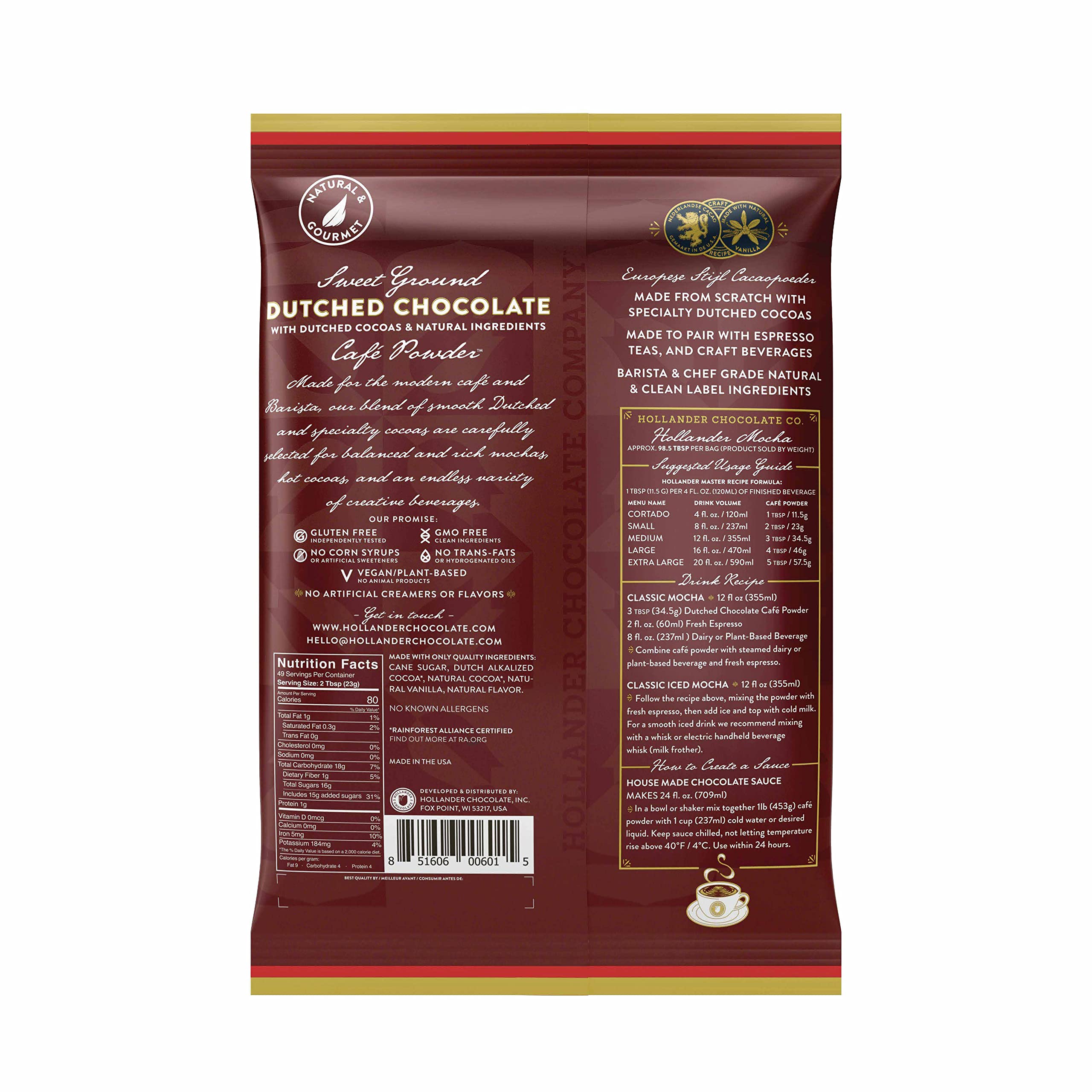 Hollander Chocolate vanilla-infused cocoa closeup highlighting premium flavor for drinks and pastries