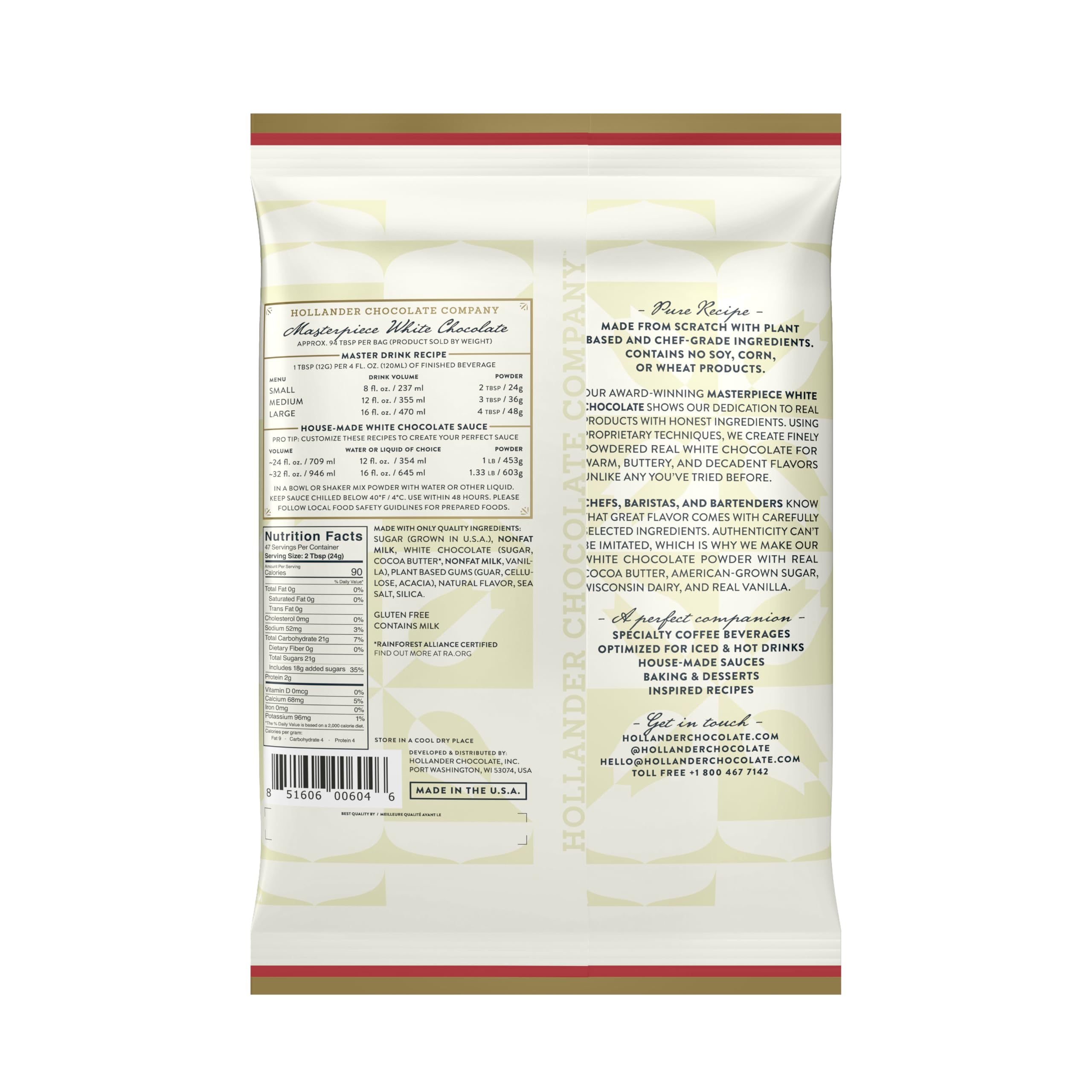 Hollander Masterpiece White Chocolate Powder whisked into espresso for a rich, creamy coffee