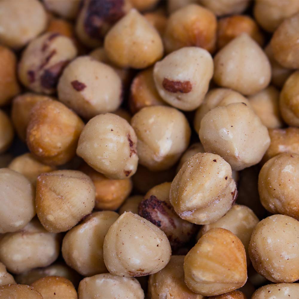 Holmquist Hazelnuts sea salt crystals on nuts for a flavorful bite.