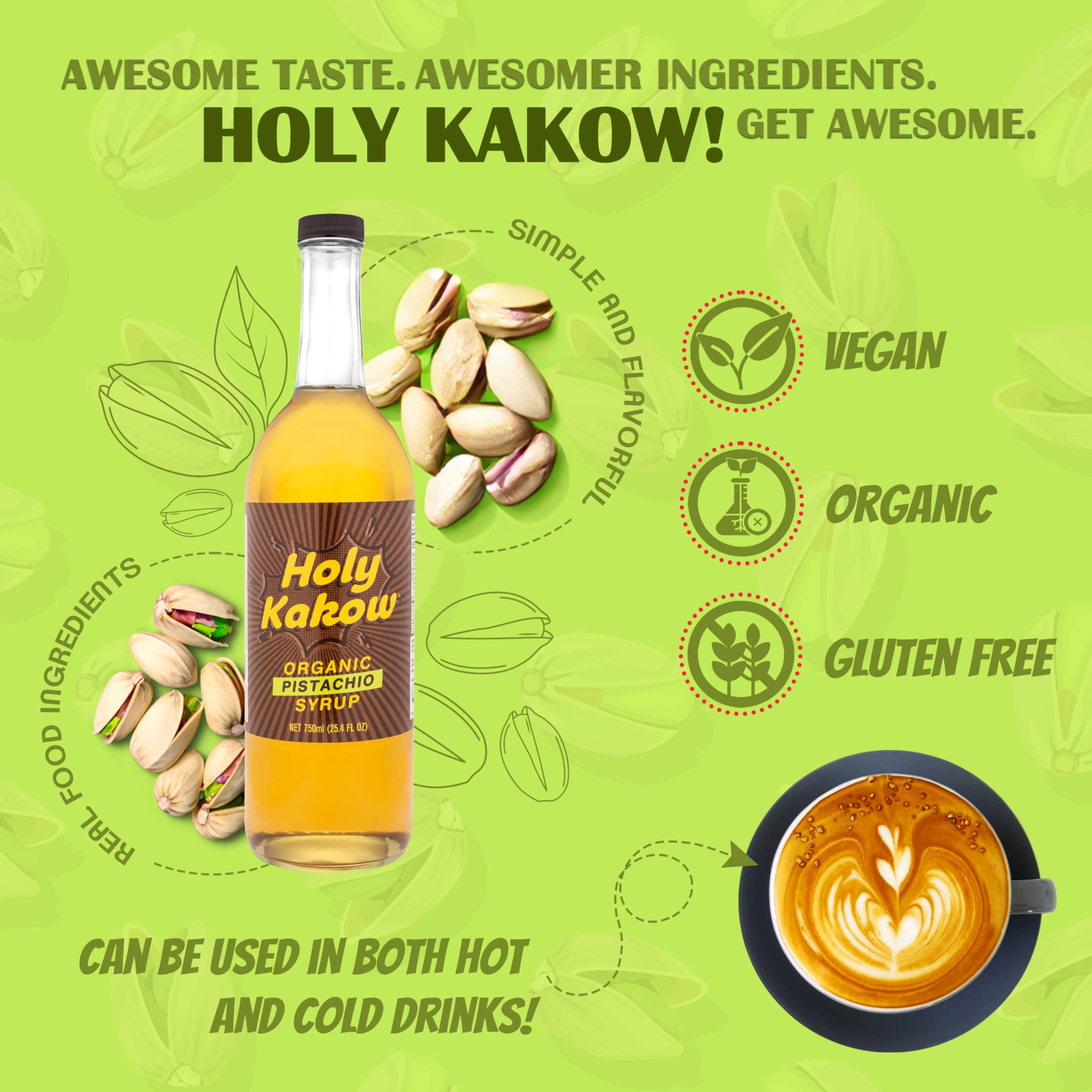 Holy Kakow Pistachio Syrup ingredients close-up reveal real foods delivering authentic flavor.