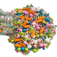 Homankit Easter Sprinkles close-up bottle shows vibrant edible topping for desserts.