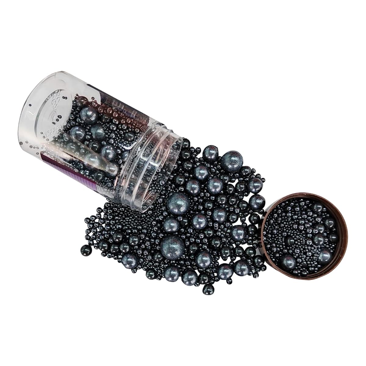 Homankit edible black sugar pearls bottle close-up for cake decoration.