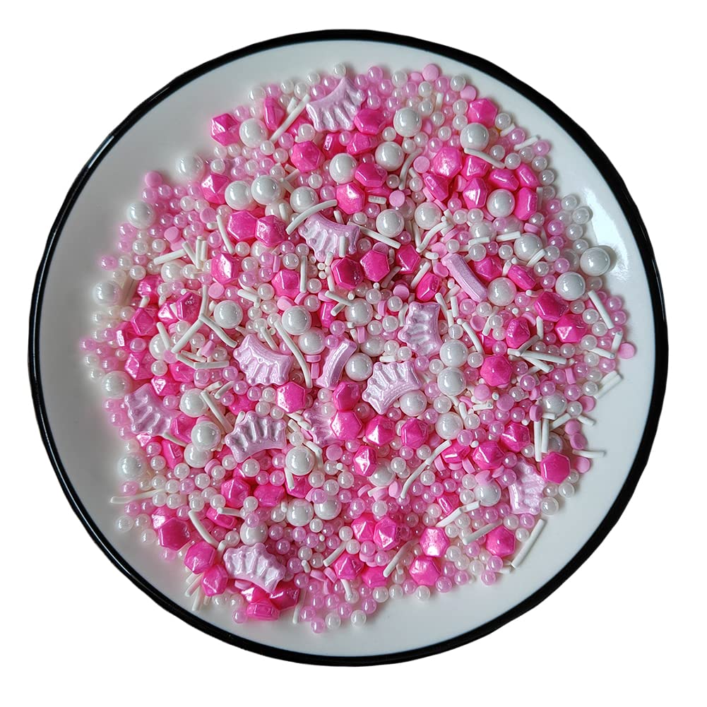 Homankit pink crown sugar sprinkles closeup for detailed cake decoration