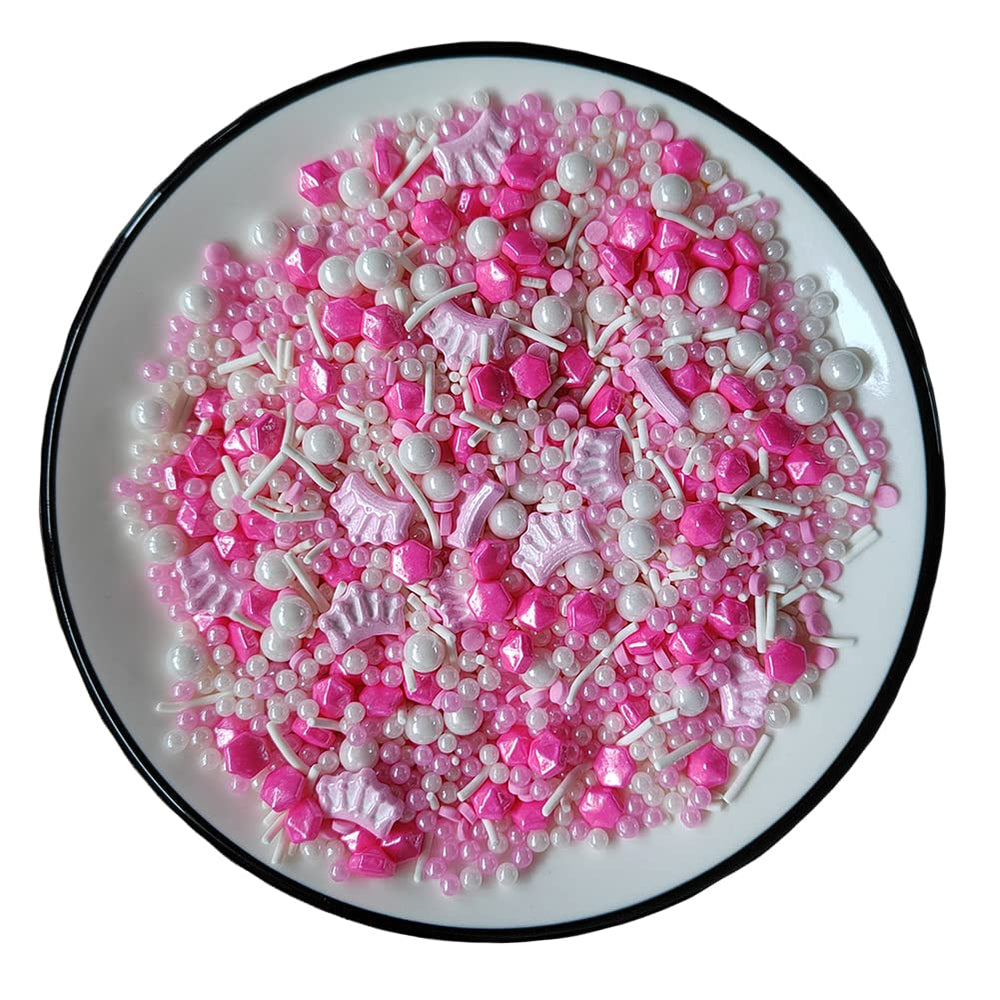 Homankit pink crown sugar sprinkles closeup for detailed cake decoration
