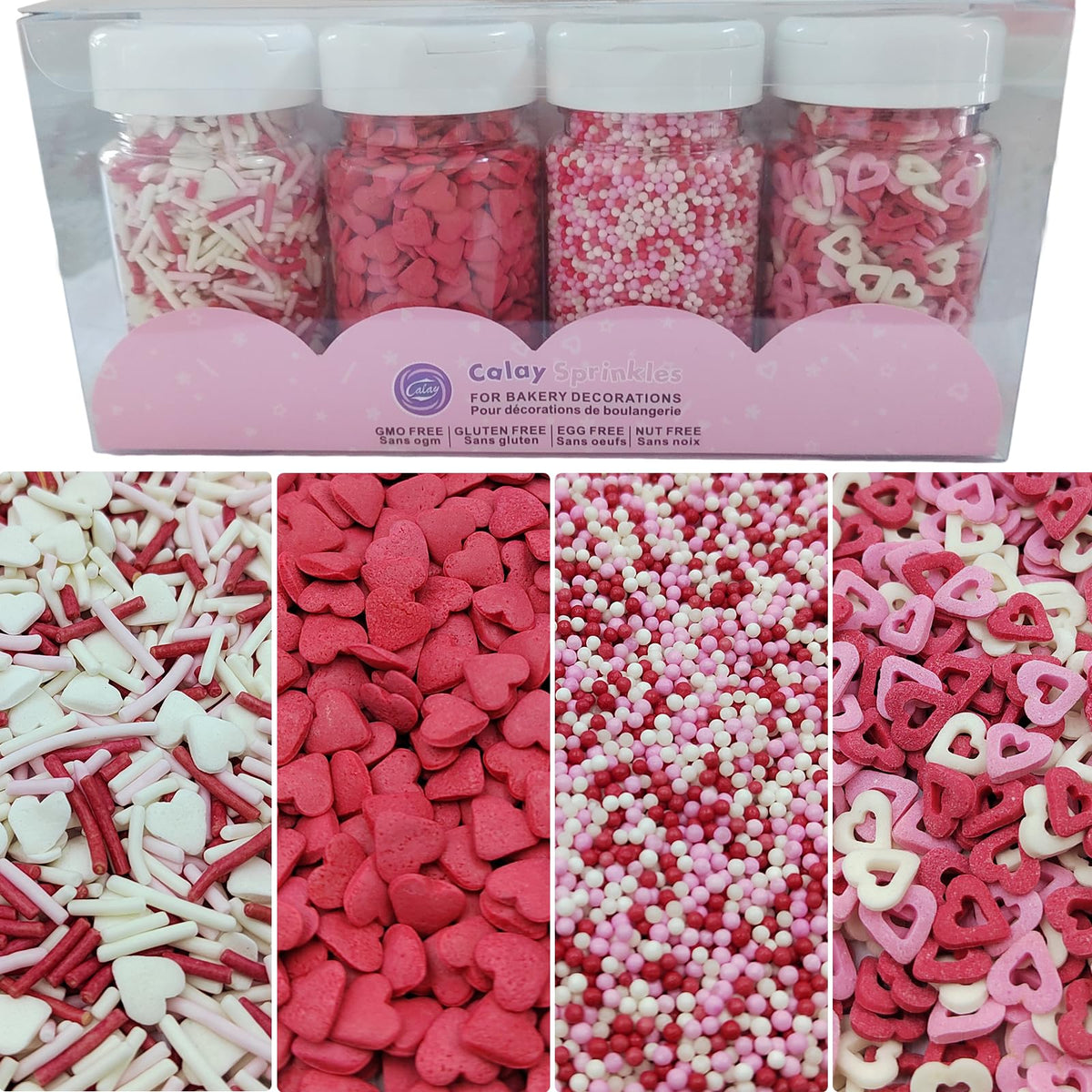 Homankit Valentines Sprinkles bottle with heart jimmies for festive cupcakes.