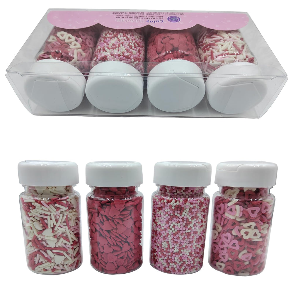 Homankit Valentines Sprinkles bottle shows pearl nonpareils for cookies and desserts.