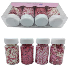 Homankit Valentines Sprinkles bottle shows pearl nonpareils for cookies and desserts.