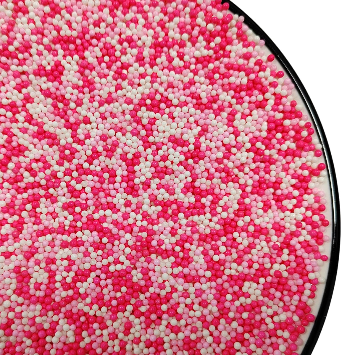 Homankit Valentines sprinkles bottle with white pink nonpareils for cakes and cupcakes.