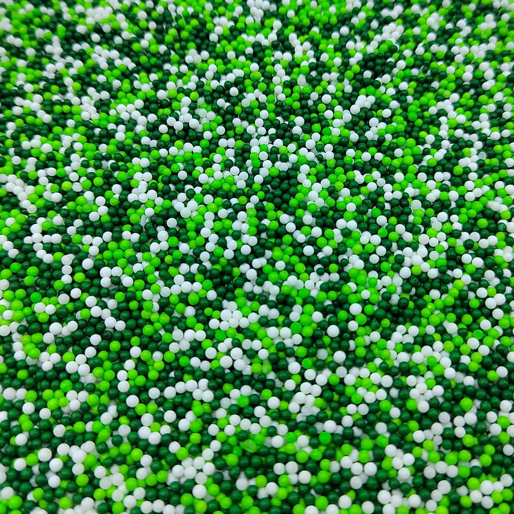 Homankit white and green nonpareils on cookies and cakes.