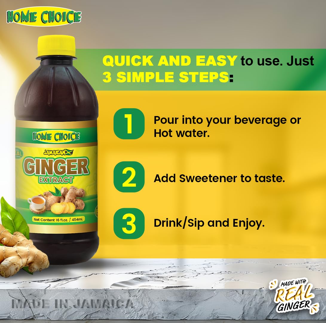 Home Choice Ginger Extract bottle label highlights origin and potency for kitchen use