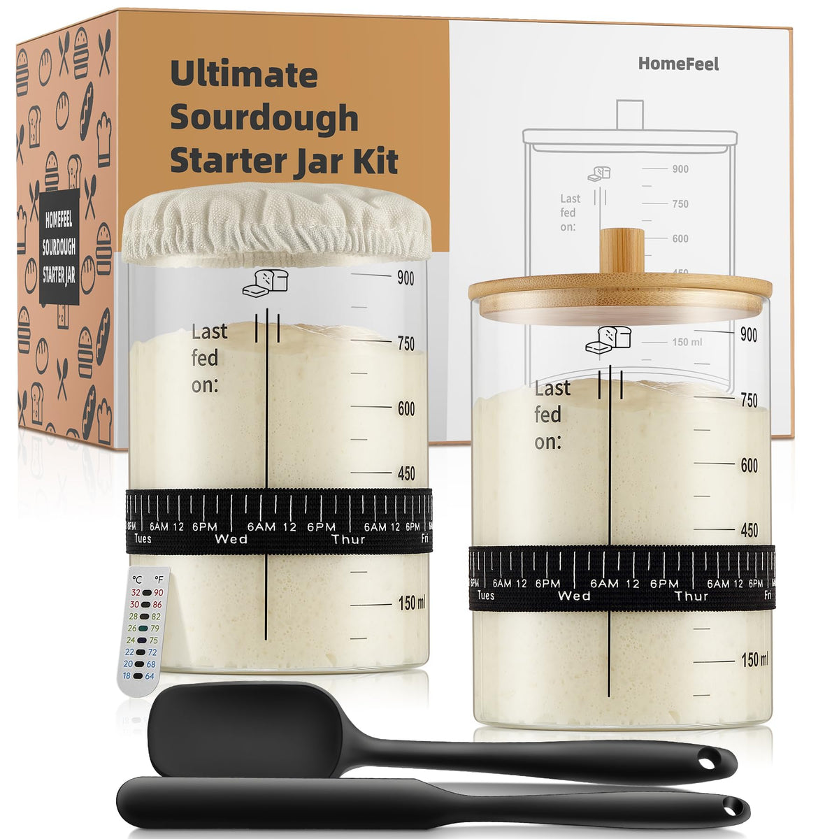 HomeFeel Sourdough Starter Jar 34 oz with bamboo lid for steady fermentation.