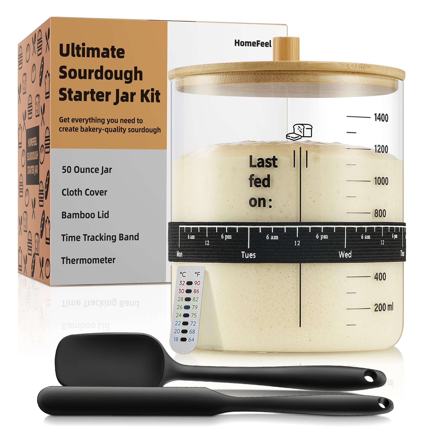 HomeFeel premium sourdough starter jar with 50 oz capacity for multiple loaf batches