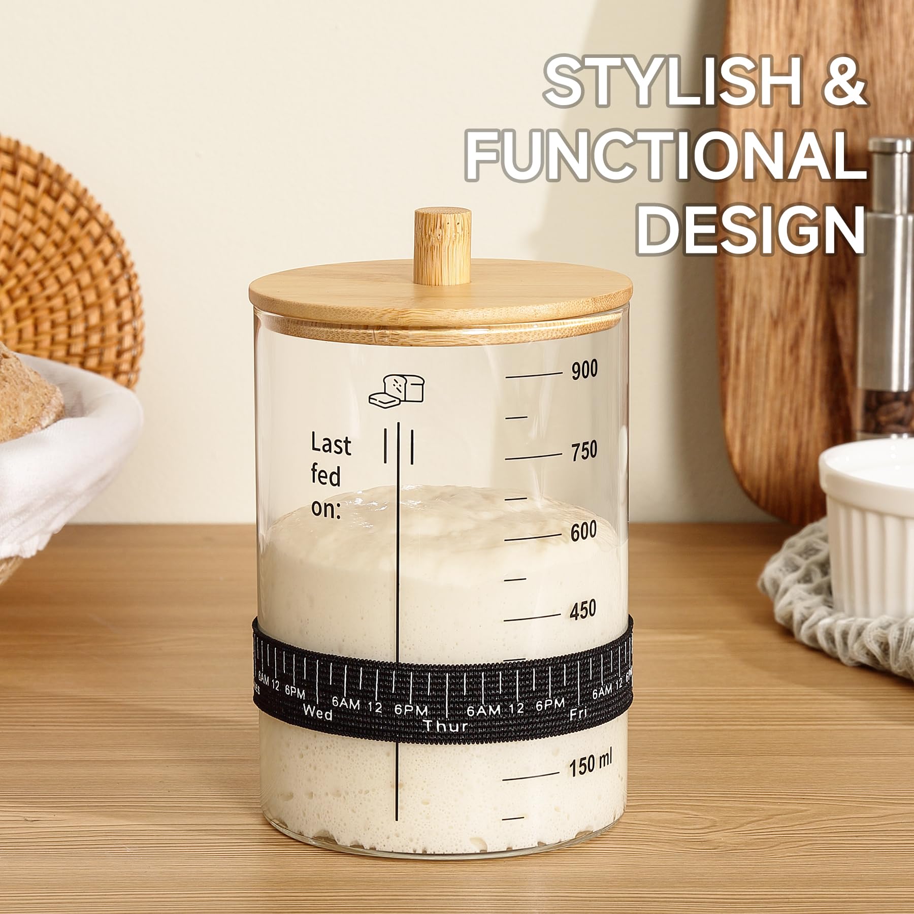 HomeFeel Sourdough Starter Jar feeding band included for consistent feeding.