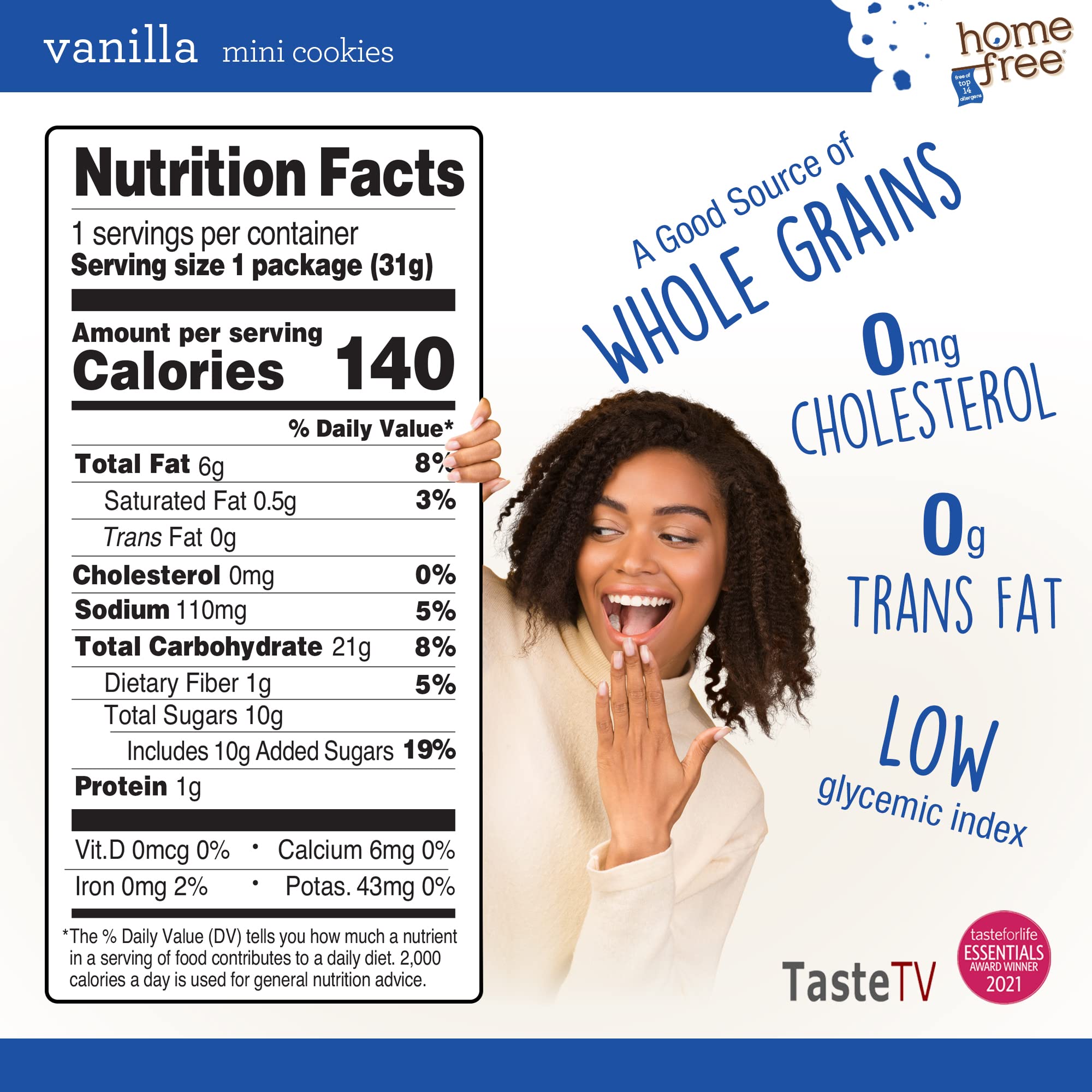 Homefree ingredient panel highlights non-GMO ingredients and natural whole grains.