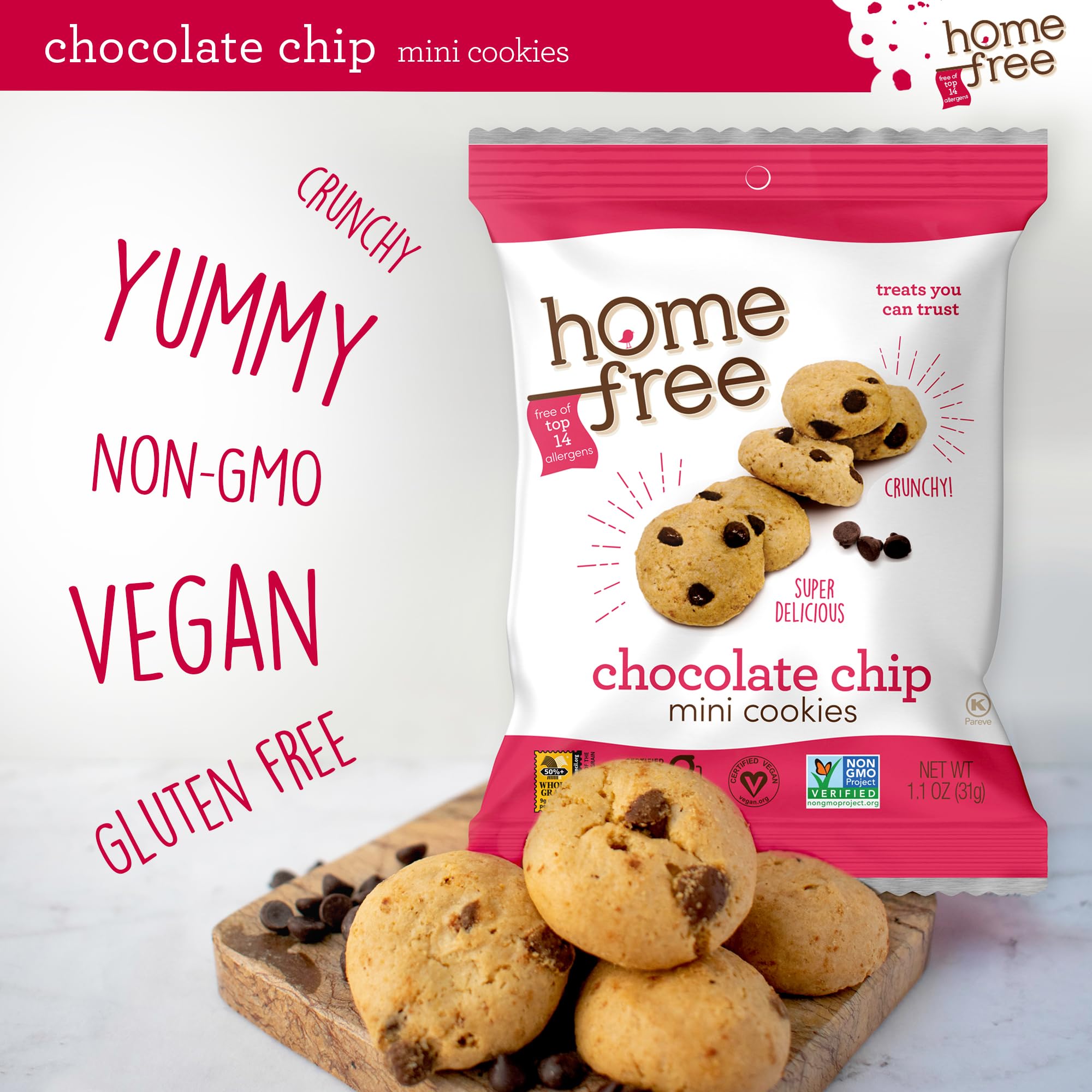 Homefree whole grains and non-GMO ingredients labeled for wholesome snacking