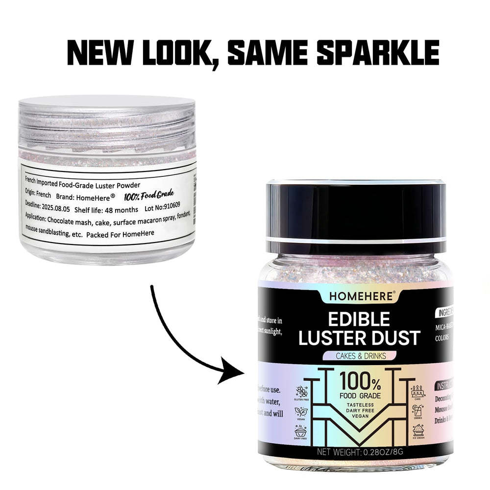 HomeHere luster dust for cocktails and desserts, flavor-neutral shimmer.