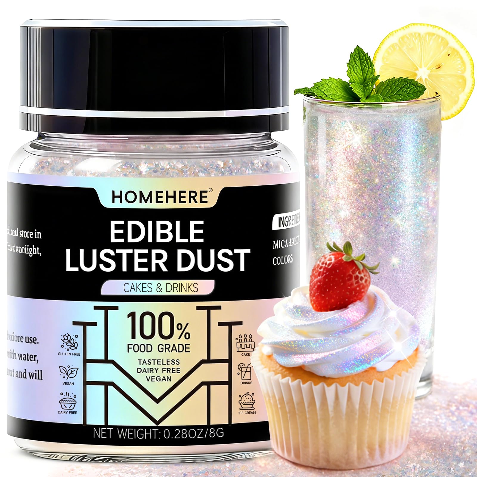 HomeHere edible luster dust gold glimmer for cookies and cakes adds festive shine.