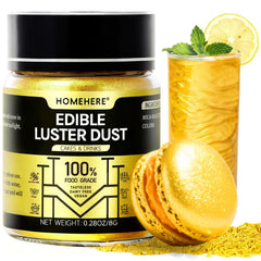 HomeHere Luster Powder Dust gold shimmer on bottle for festive desserts and drinks