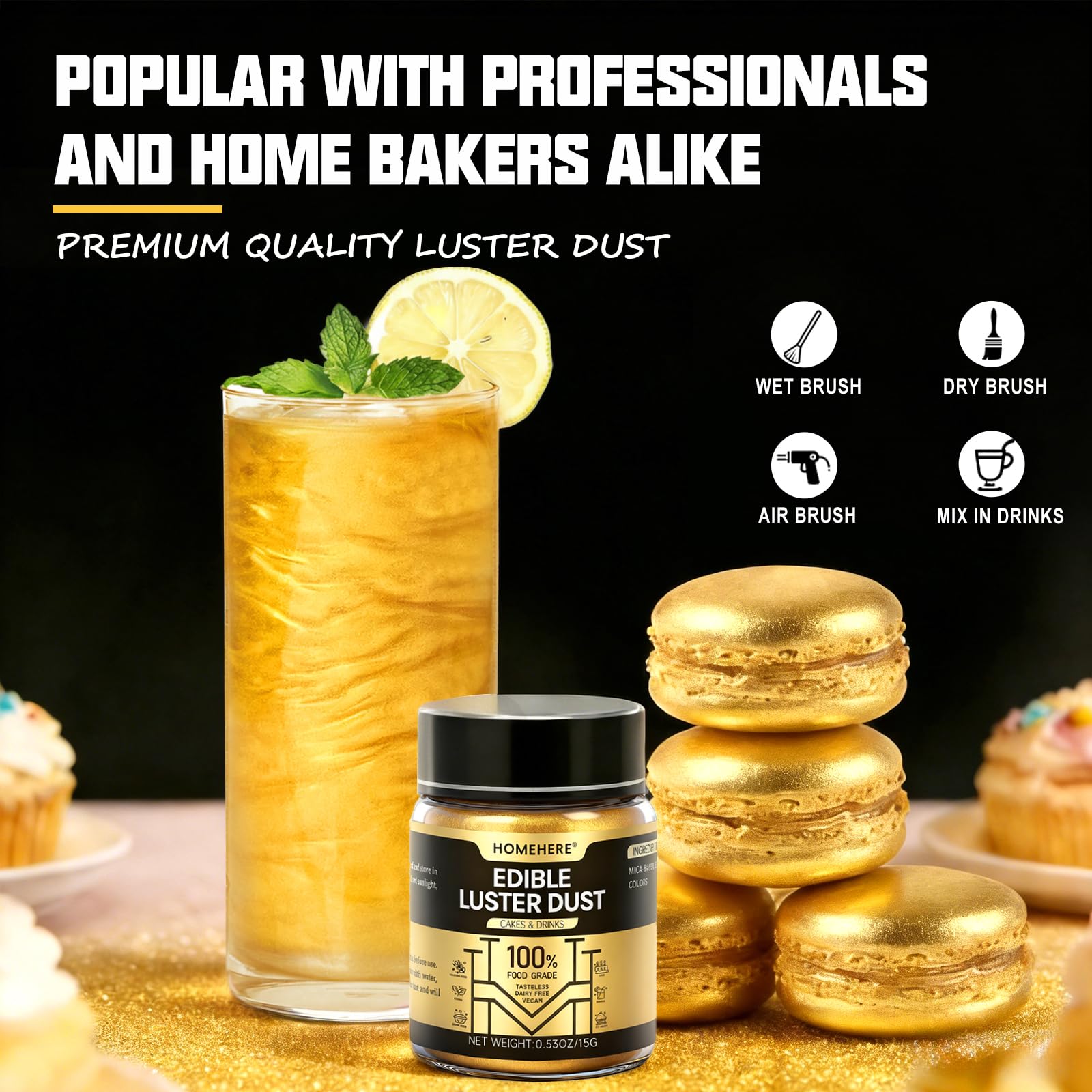 HomeHere Luster Powder Dust green glimmer on macarons for seasonal accents