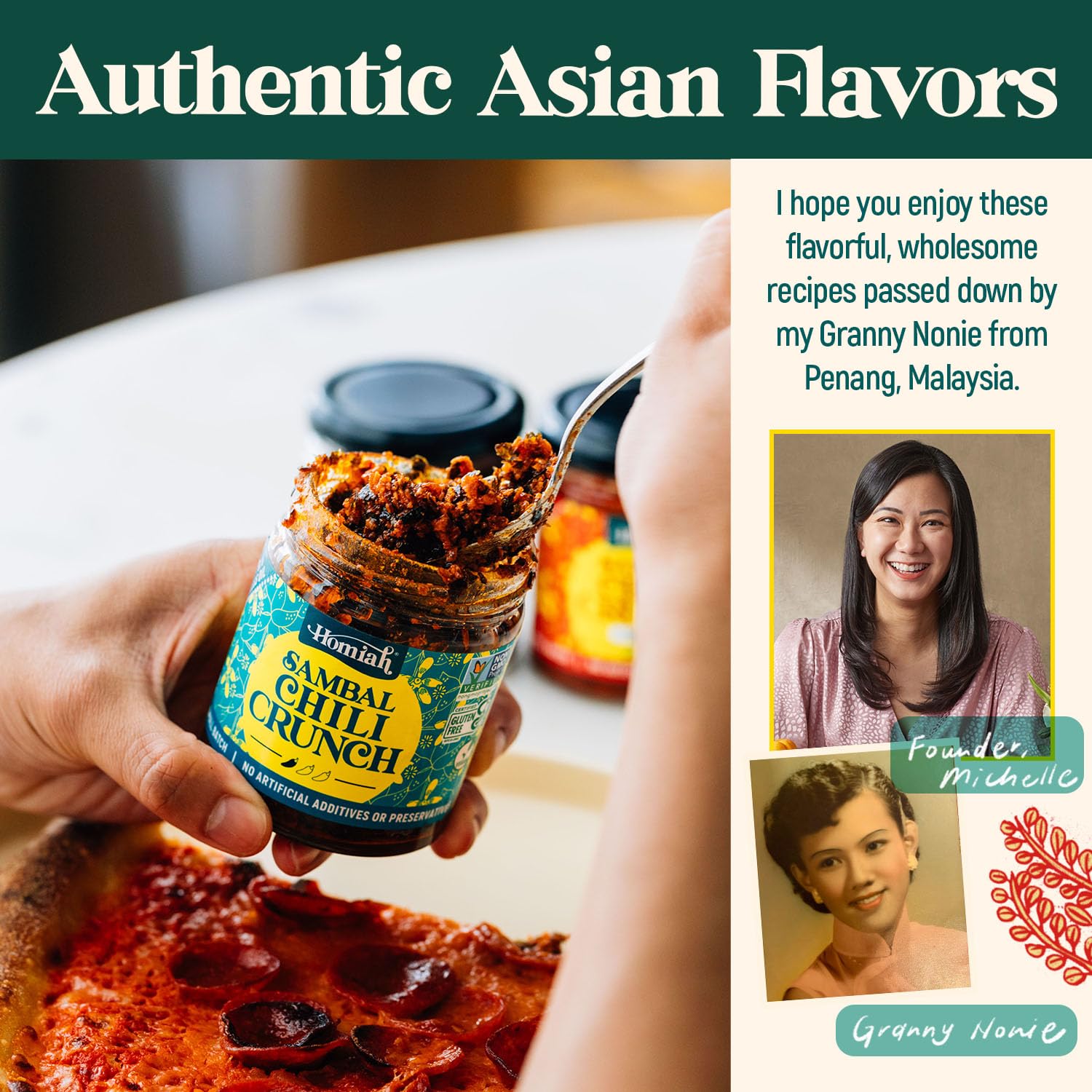 Homiah Sambal Chili Crunch over rice demonstrates versatile meal enhancement