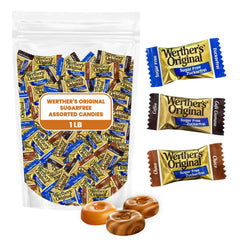 Hominics Werthers Original sugar-free hard candy variety pack in 1lb bulk, ready for sharing.