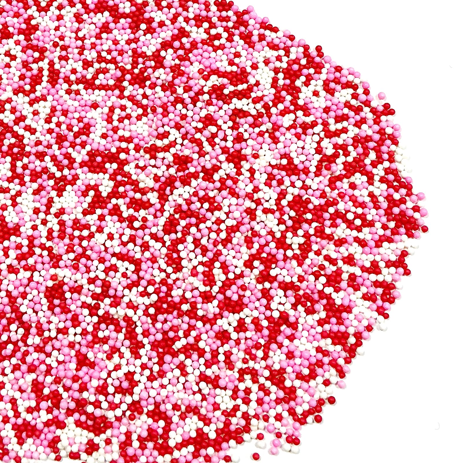 Homipooty Valentine sprinkles closeup shows vibrant packaging and pearl finish.