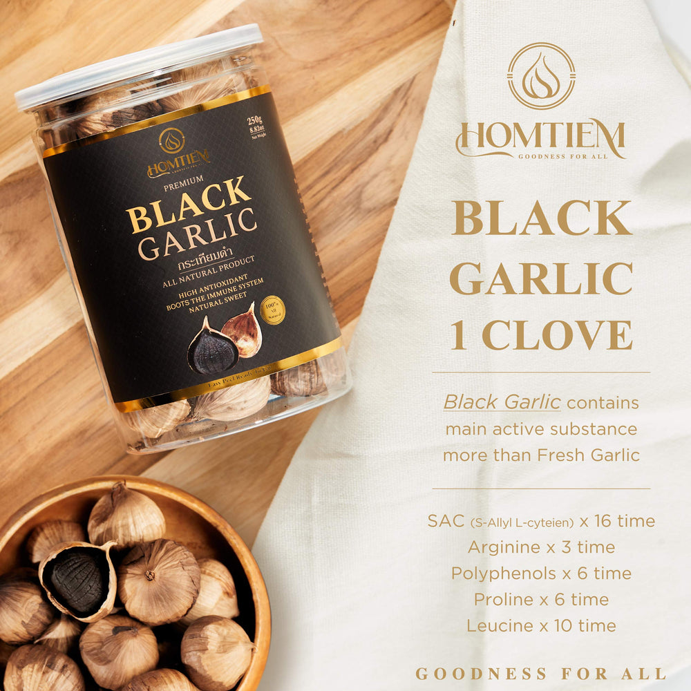 HOMTIEM Black Garlic close-up highlighting soft texture and rich color for flavor moves.