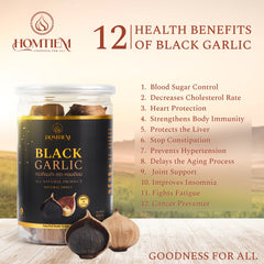 HOMTIEM Black Garlic 3-pack in pantry display for convenient healthy meals.