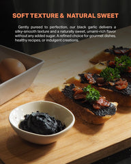 Close-up of Homtiem Black Garlic Puree texture showing soft, naturally sweet paste