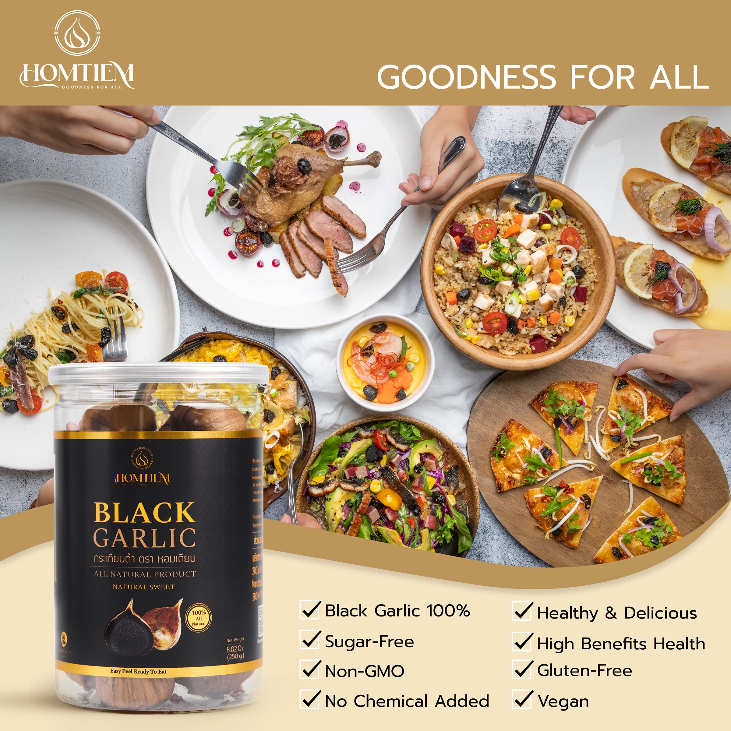 HOMTIEM Black Garlic ready-to-eat snack for on-the-go.