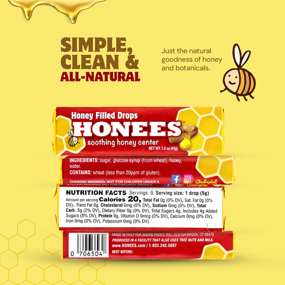 HONEES Assorted flavors drops box for versatile soothing options.