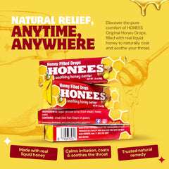 HONEES Honey Filled Drops 24-bars pack offers portable throat relief with real honey.