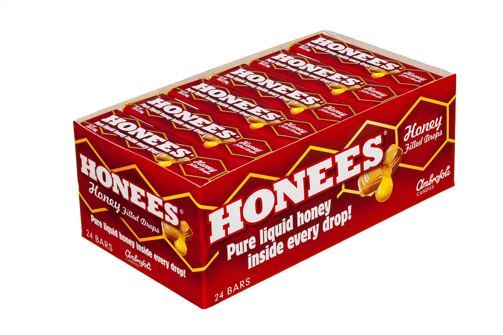 HONEES Menthol Lemon drops box showcases cool, throat-soothing flavor.