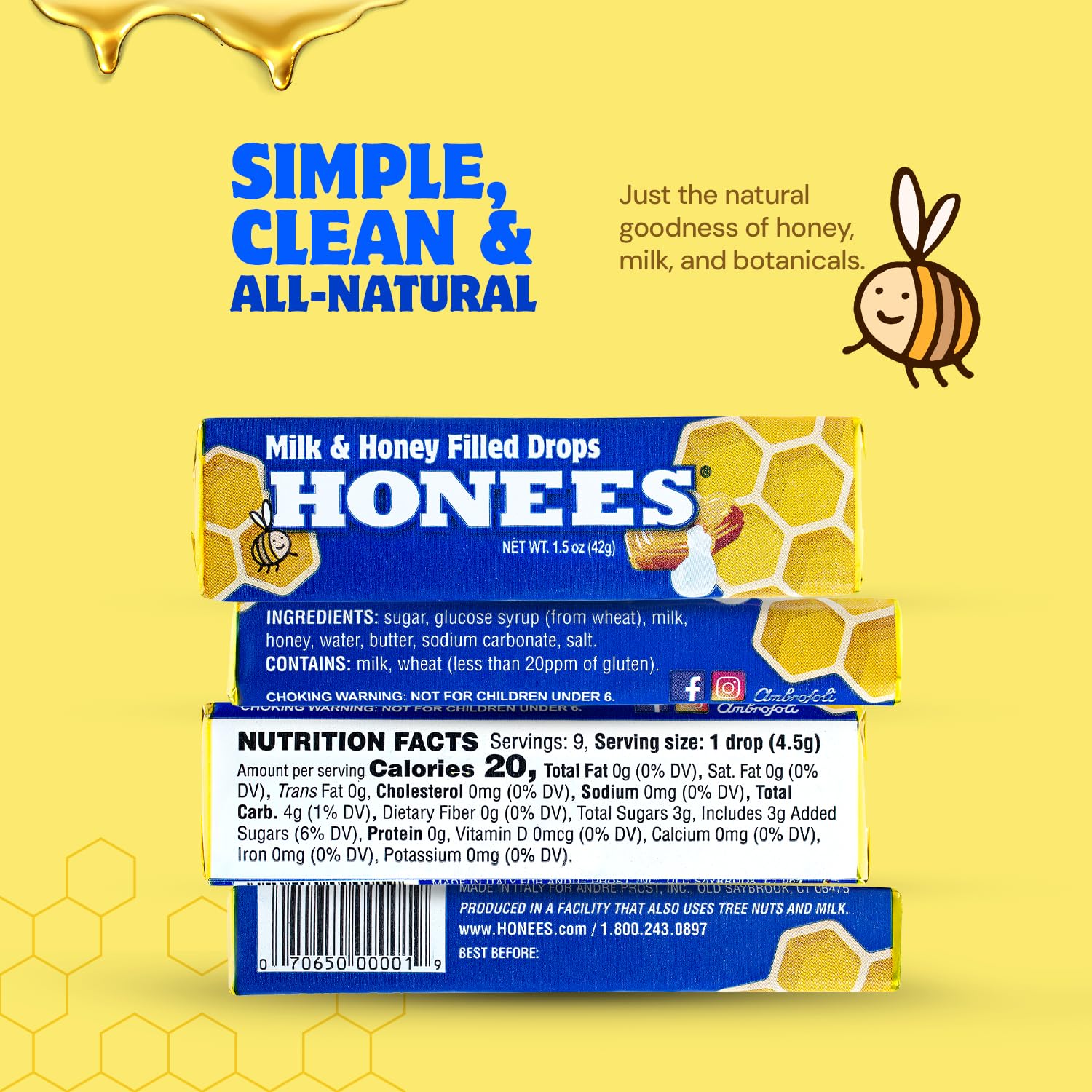 Honees Milk & Honey drops closeup with creamy coating