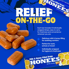 Honees Milk & Honey lozenges inside bar ready to soothe